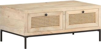 vidaXL Vidaxl - Mesa De Centro Madera Maciza Mango Y Ca&ntilde;a Natural 90x50x37 Cm