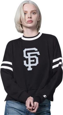 Starter Womens Starter Black San Francisco Giants Rally Cropped Drop Shoulder Crewneck Sweatshirt at Nordstrom, Size Xx-Large