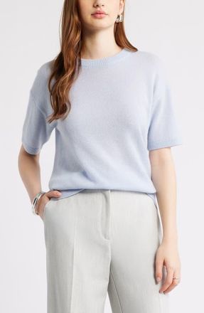 Nordstrom Short Sleeve Cashmere Sweater in Blue Zen at Nordstrom, Size X-Large
