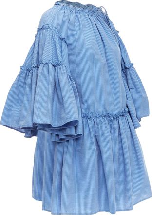 Msgm Striped Cotton Blend Flared Sleeves Drawstring Dress