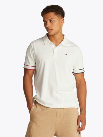Tommy Jeans Plus Poloshirt TOMMY JEANS PLUS TJM SLIM FLAG CUFF POLO EXT, Herren, Gr. 4XL, beige (ecru), Piqu&eacute;, Obermaterial: 100% Baumwolle, slim fit, Shirts Poloshirt