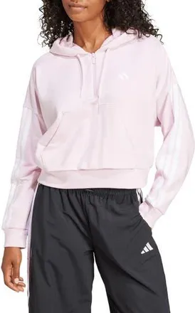 adidas Essentials 3-Stripe Quarter Zip Sweatshirt in Clear Pink/White at Nordstrom Rack, Size X-Large