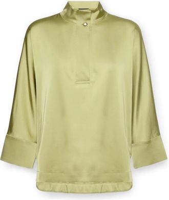 Elena Miro Satijnen shirt - Dames - Blouses - Groen - XS - Satijn - Overhemden