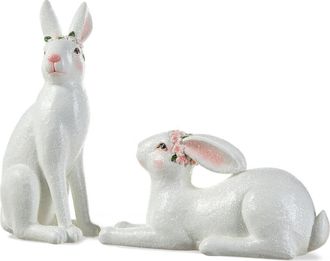 Glitzhome Set of 2 Easter Resin Bunny Table Decor in White at Nordstrom, Size Medium