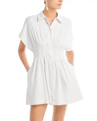 Alice & Olivia Lilliana Pleated Linen-Blend Mini Shirt Dress In Off White