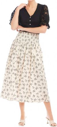 Fifteen Twenty Rhea Smocked Waist Skirt In Cream/black Print