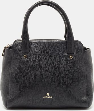 Aigner Black Grained Leather Cybill Tote