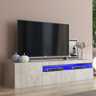 Dmora Dmora - Mueble De Televisi&oacute;n Dmangoni, Aparador Bajo Para Sal&oacute;n Con 2 Puertas, Base Soporte Tv, 100% Made In Italy, Cm 150x40h37, Cemento