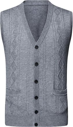 Generic Mens Sleeveless Jumpers Mens Wool Blend Gilets V Neck Relax Fit Knit Sweater Vest Button Down Sleeveless Sweater Cardigan with Buttons Knitted Waistco