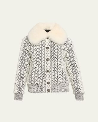Moncler Beille Bomber Jacket with Detachable Shearling Collar