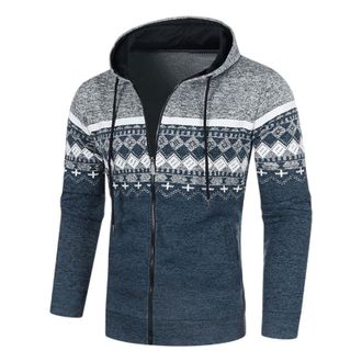 Generic Mens Chunky Knit Cardigan - Full Zip Hooded Fleece Lined Jacket, Warm Casual Knitted Sweater, Thin Velvet Detail Cardigan for Men