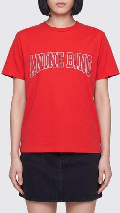 Anine Bing T-shirt girocollo in cotone con logo a contrasto e maniche corte