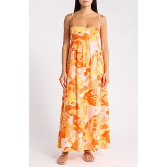 Blu Pepper Tropical Print Midi Sundress in Orange Multi at Nordstrom Rack, Size Medium