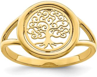Diamond2Deal 14k Yellow Gold Polished Tree of Life in Circle Ring