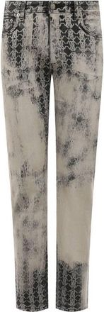 Roberto Cavalli RC Monogram-Print Distressed Jeans, Waist Size 31