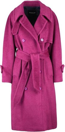 Dondup Lange Jas Dubbele Rij Knoopsluiting Gevoerd Zakken - Dames - Trenchcoats - Roze - M - Wol - Jassen