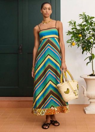 Alemais Charlie Day Midi Dress In Chevron Stripe Motif