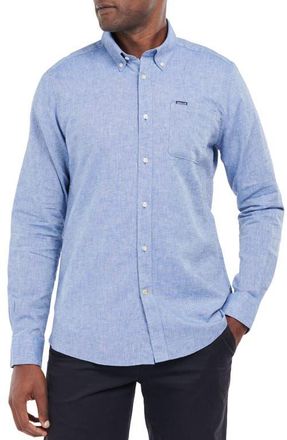 Barbour Nelson Tailored Fit Solid Linen & Cotton Button-Down Shirt in Blue at Nordstrom, Size Xx-Large