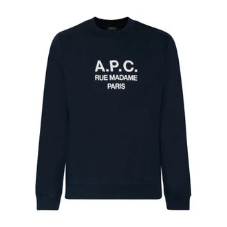 A.P.C. Sweatshirts, male, Blue, Size: 2XL Navy Blue Logo Print Sweatshirt
