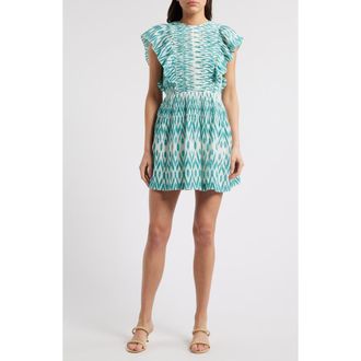 Saylor Azalea Ikat Ruffle Minidress in Teal/crme at Nordstrom Rack, Size X-Large
