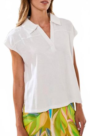 Tribal Cap Sleeve Johnny Collar Blouse In White