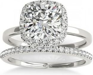 Allurez Cushion Diamond Halo Bridal Set 14k White Gold (0.29ct)