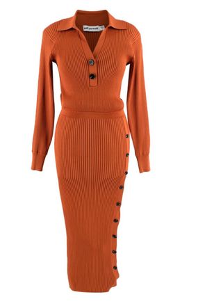 Self Portrait Rib Knit Polo Midi Dress Size S
