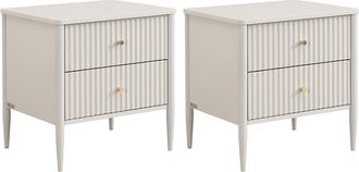 Vente-Unique Conjunto de 2 mesitas de noche - 2 cajones - MDF - Beige y dorado - CALITARO