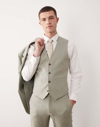 Asos Gilet da abito in misto lino verde salvia