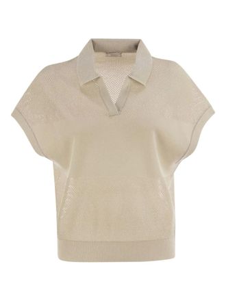PESERICO micro-net ribbed top - women - Cotton/Viscose/Metallic Fibre - 44 - Neutrals