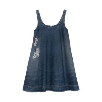 Simone Rocha Short Dresses, female, Blue, XS, Blue A-Line Embroidered Dress