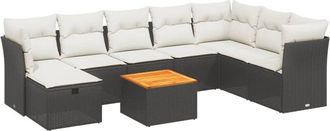 vidaXL Set De Sof&aacute;s De Jard&iacute;n 8 Piezas Y Cojines Rat&aacute;n Sint&eacute;tico Negro Vidaxl