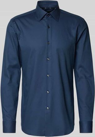 HUGO BOSS Slim Fit Businesshemd aus Bi-Color Twill Modell HANK in Marine, Größe 40