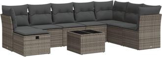 vidaXL Set De Sof&aacute;s De Jard&iacute;n Con Cojines 9 Pzas Rat&aacute;n Sint&eacute;tico Gris Vidaxl