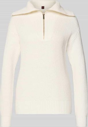 Stefanel Strickpullover mit Rollkragen und Reißverschluss in Offwhite, Größe XS
