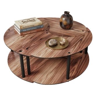 Dmora Mesa De Centro Gignese, Conjunto 3 Piezas, 3 Compartimentos, Forma Redonda, 70x70x38h Cm Marr&oacute;n Roble Oscuro
