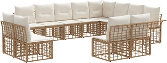 vidaXL Conjunto De Sof&aacute;s De Exterior 12 Uds. Natural Y Crema Poli&eacute;ster Vidaxl