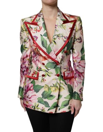 Dolce & Gabbana Womens Floral Doublebreasted Blazer - Ivory Silk - Size EU 40 (Womens)