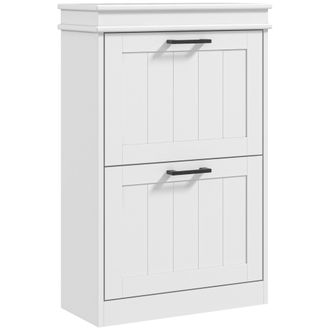 HOMCOM Homcom Zapatero Estrecho Con 2 Cajones Abatibles, Zapatero Entrada Recibidor Moderno Con Estantes Ajustables, Para 10 Pares, 54x24x82,5 Cm, Blanco