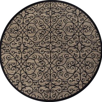 Jonathan Y Designs Madrid Vintage Filigree Textured Weave Indoor/Outdoor Round Area Rug in Black/khaki at Nordstrom, Size 4Ft 0In X 4Ft 0In