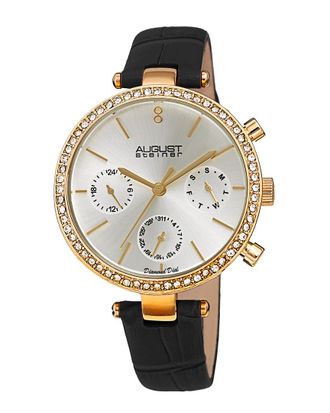 August Steiner Womens Leather Diamond Watch