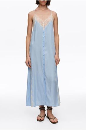 Bimba & Lola Light Slip Dress With Contrast Lace Trim in Light Blue at Nordstrom, Size Large Eu
