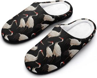 Generic Red-crowned Crane Birds Funny Mens Cotton Slippers Soft Non-Slip Rubber Sole House Slipper Indoor Outdoor