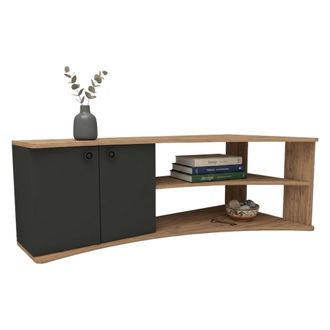 Dmora Armario Para Tv Roisan, 2 Estantes, 4 Compartimentos, 2 Puertas, 135x68x49h Cm Negro Antracita