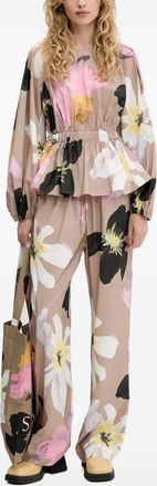 Stine Goya Blusa a fiori con cintura - Marrone