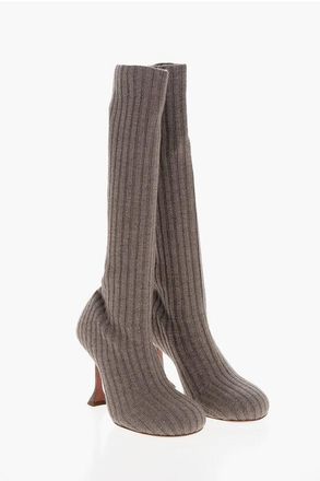 Amina Muaddi Under the Knee FUZZY Knitted Boots 9cm size 36