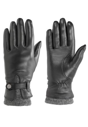 Pearlwood Lederhandschuhe PEARLWOOD ALICIA, Damen, Gr. 7.5, schwarz, Lammleder, Handschuhe Lederhandschuhe, Original PEARLWOOD Druckknopf