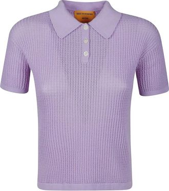 Guest In Residence Shrunken Short Sleeve Polo Shirt - Dames - Cashmere truien - Paars - M - Kasjmier - Truien & Vesten