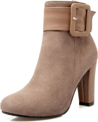 Generic Womens Faux Suede Casual Ankle Boots with Buckle Strap & Block Heel, Round Toe Short Evening Booties,Apricot,7.5 UK