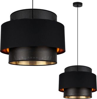 OEM L&aacute;mpara Colgante Asti Trio Negro Y Dorado 40cm Tela De Malla